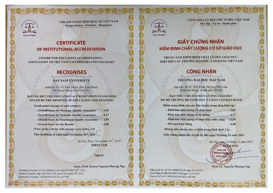 Giấy chứng nhận kiểm định chất lượng Cơ sở giáo dục - chu kỳ I