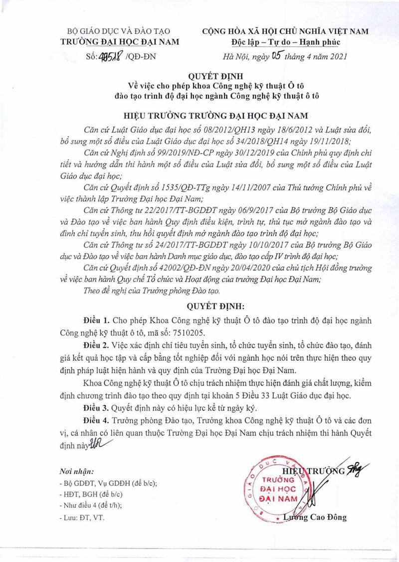 Quyết định và đề án mở ngành Công nghệ kỹ thuật ô tô, Thương mại điện tử và Truyền thông đa phương tiện